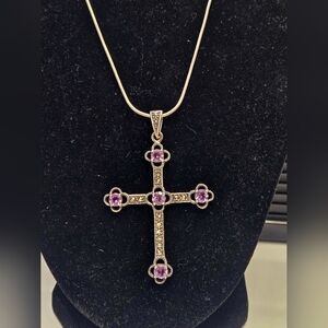 Elegant Amethyst Gemstone Cross 925 Pendant Necklace